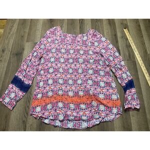 Caffe Marrahesh Shirt, Women's 1X, Pink Orange Green Blue Purple, Allover Print